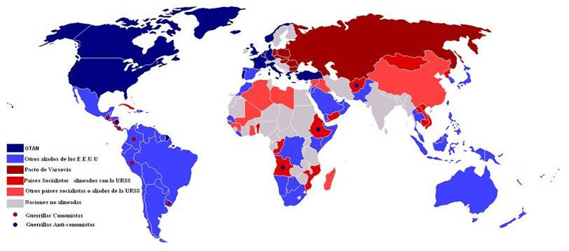 mapa del mundo en La Guerra Fría, 1980